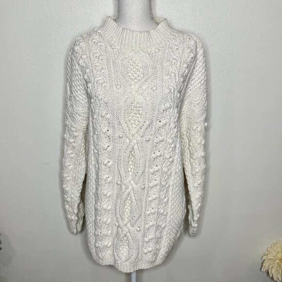 Express Tricot White Sweater Womens M Handknitted Cableknit Winter Cottage - Picture 1 of 6
